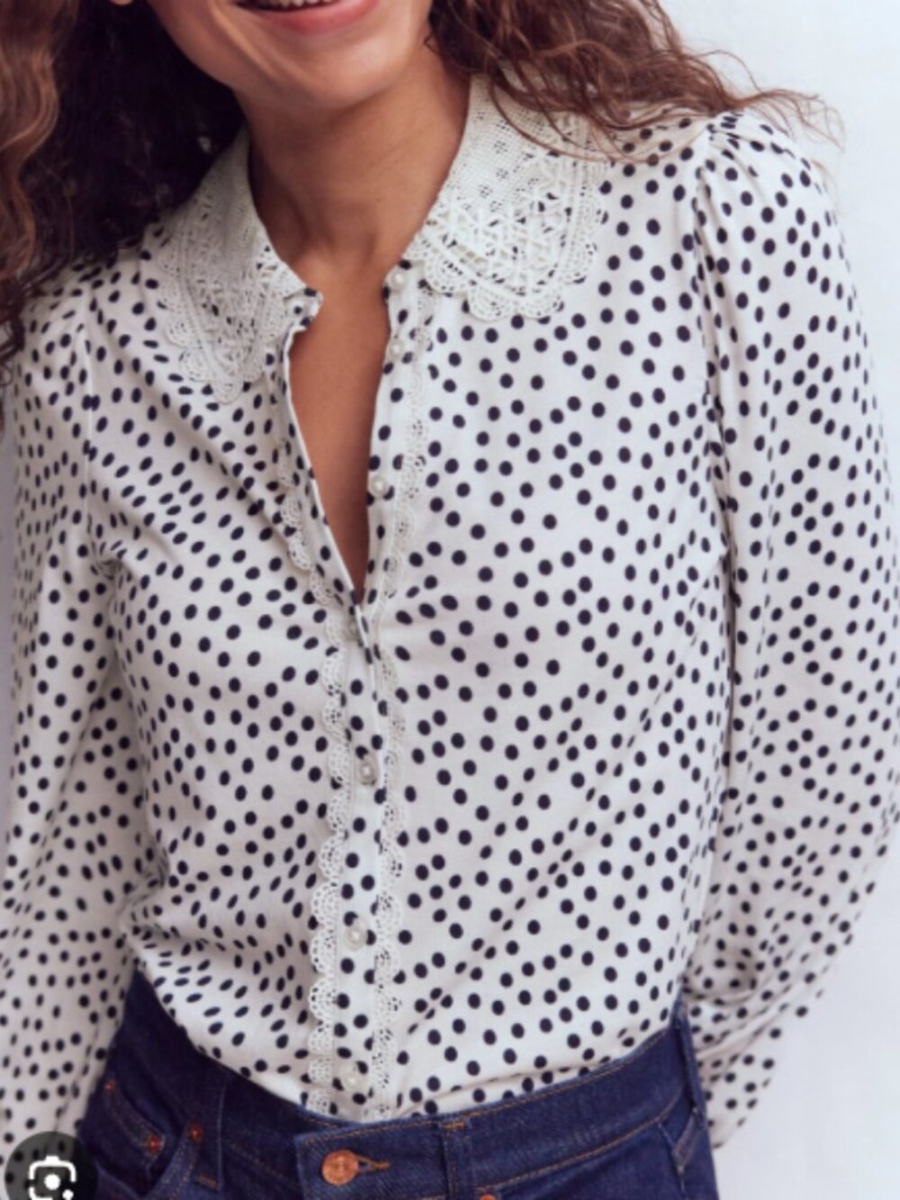 Lace Collar Blouse - Ivory, Painted Dot